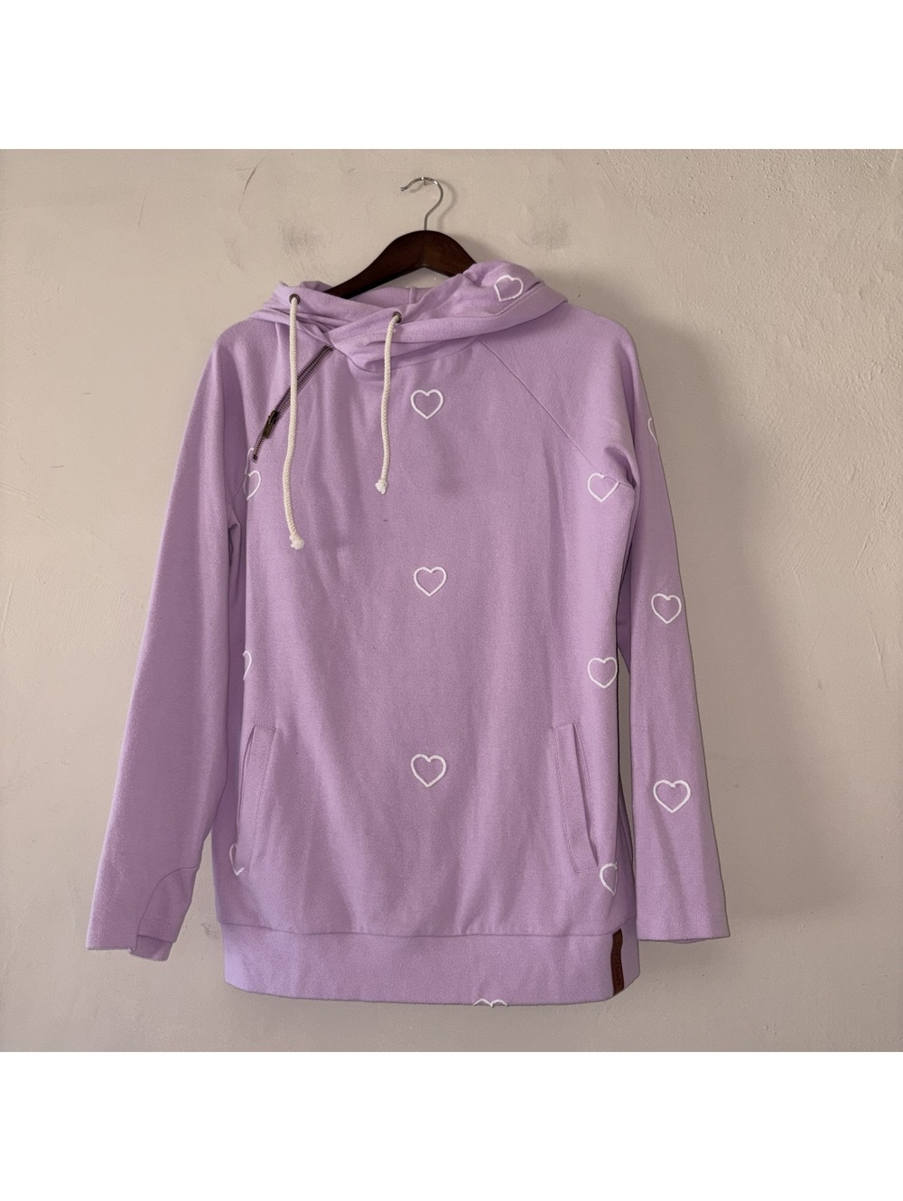 Ampersand Avenue Double Hood Pullover Hoodie Lavender Heart Print Size M